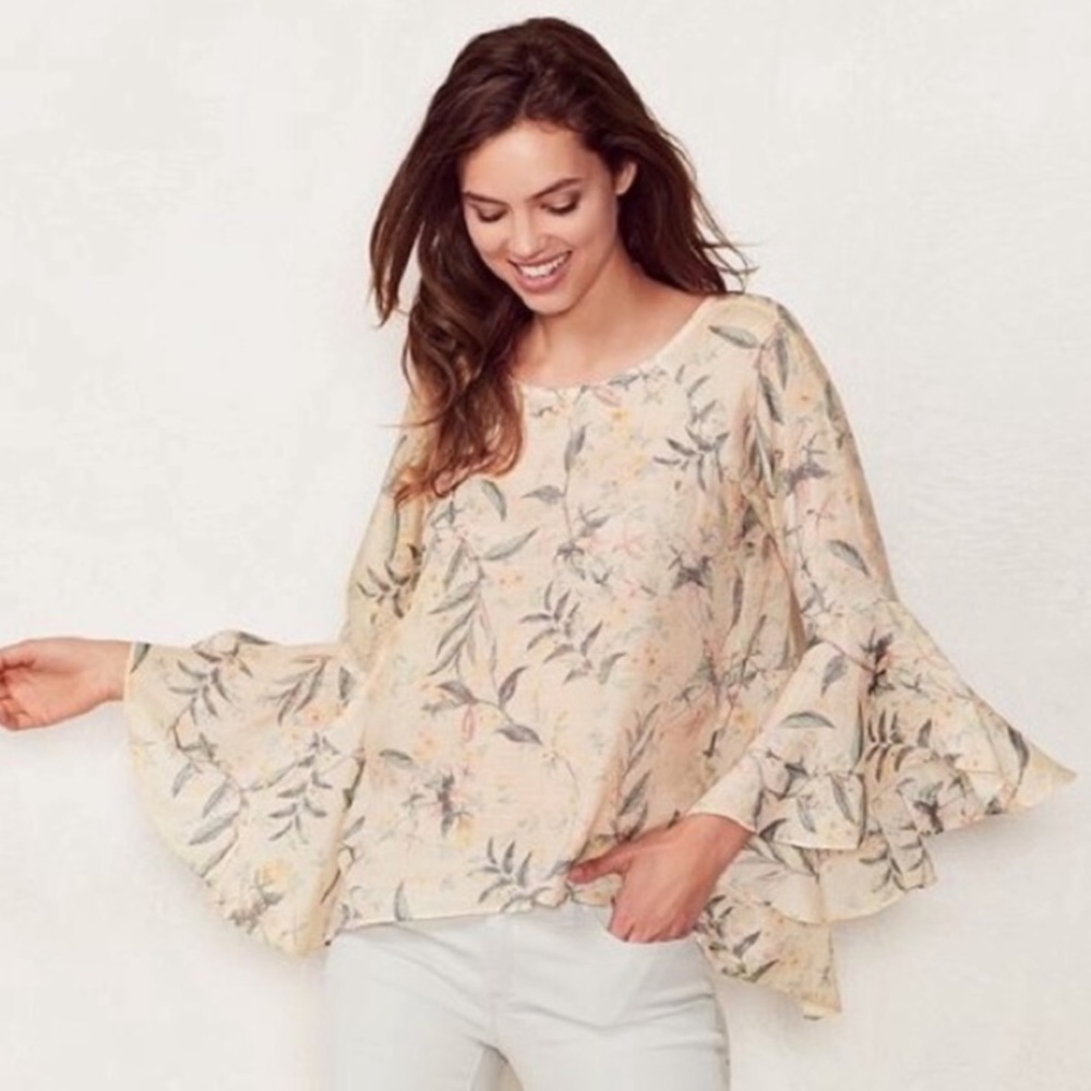 Lauren Conrad Split Open Back Floral Top - Picture 1 of 9